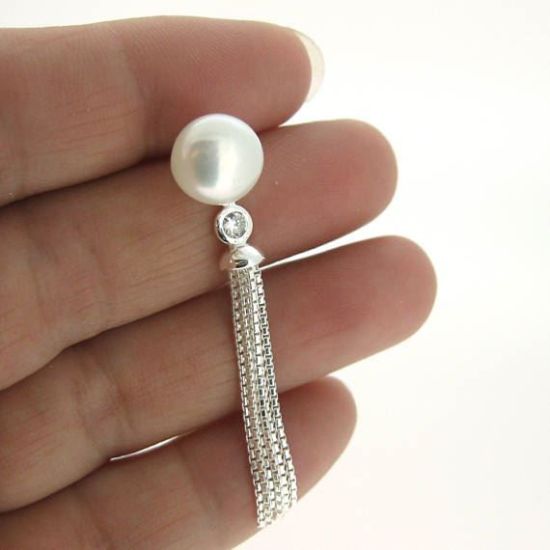 Wholesale Sterling Silver Fancy Tassel Bridal Earrings with CZ Stones - 40mm (Sold per pair)