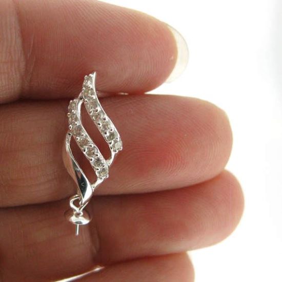 Wholesale Sterling Silver Fancy CZ Stone Flower Shaped Bridal Earrings - 18mm (Sold per pair)