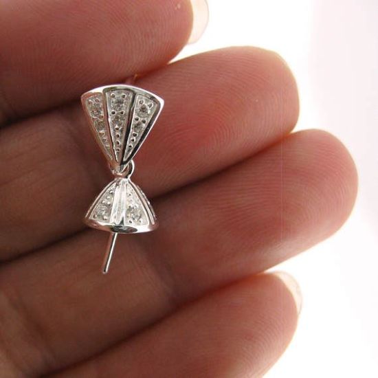 Wholesale Sterling Silver Fancy CZ Stone Triangle Shaped Bridal Earrings - 9mm (Sold per pair)