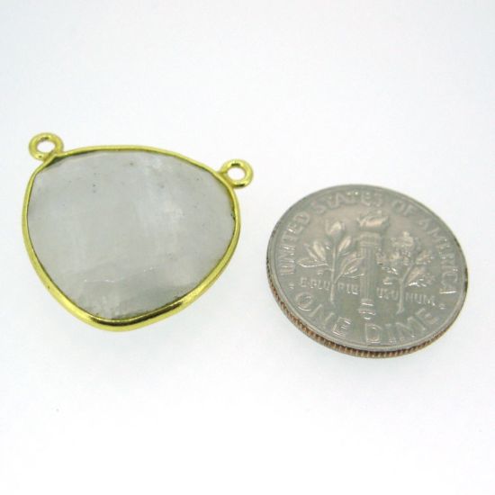 Wholesale Bezel Gemstone Connector Pendant - Moonstone - Gold Vermeil - Large Trillion Shaped Faceted - 18 Mm