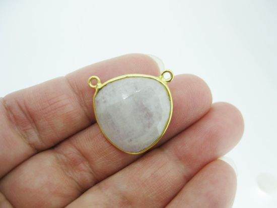 Wholesale Bezel Gemstone Connector Pendant - Moonstone - Gold Vermeil - Large Trillion Shaped Faceted - 18 Mm