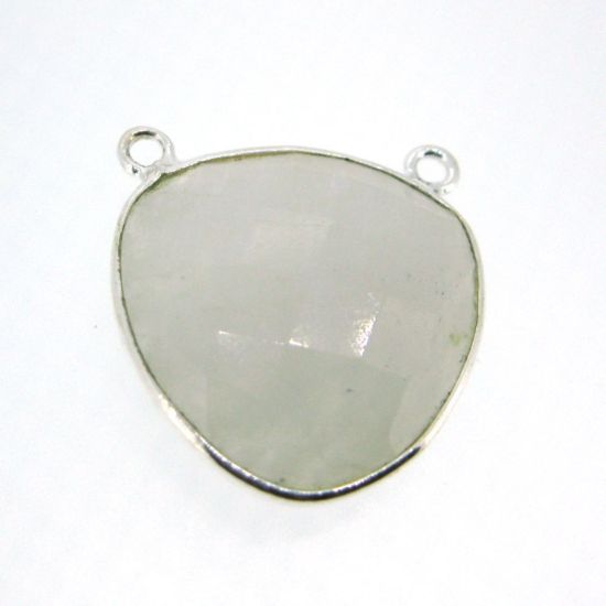 Wholesale Bezel Gemstone Connector Pendant - Moonstone - Sterling Silver - Large Trillion Shaped Faceted - 18 Mm