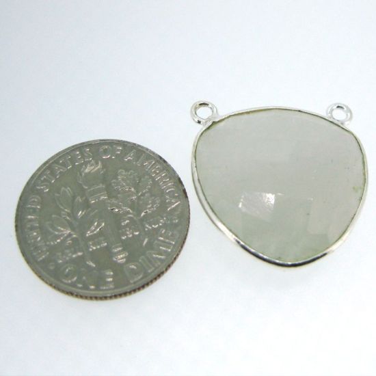 Wholesale Bezel Gemstone Connector Pendant - Moonstone - Sterling Silver - Large Trillion Shaped Faceted - 18 Mm