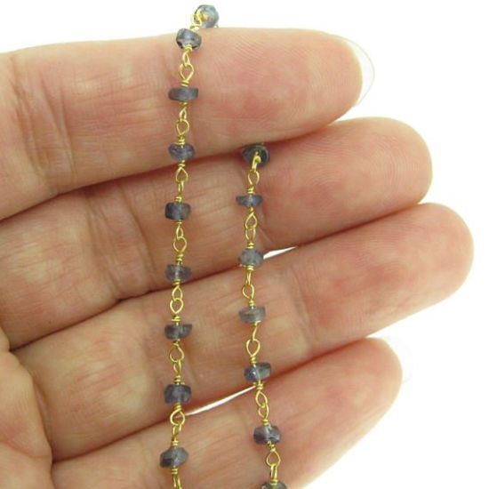 Wholesale Gold over Sterling Silver Iolite Rosary Chain By the Foot