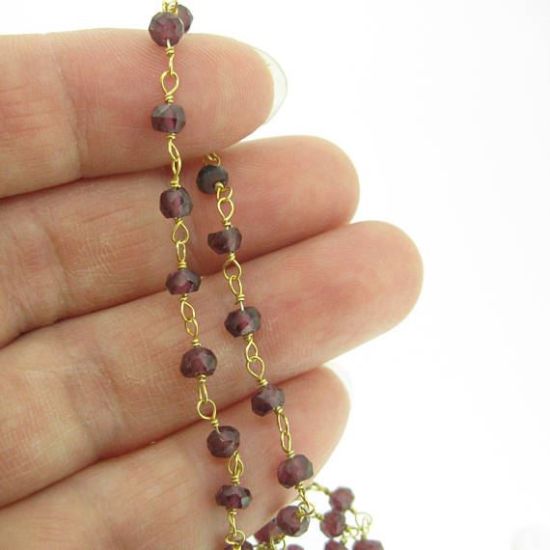 Wholesale Gold over Sterling Silver Garnet Rosary Chain By the Foot