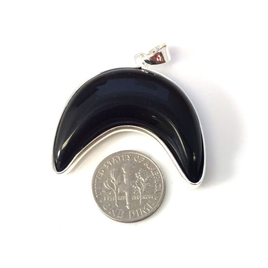 Wholesale Natural Black Agate Necklace Pendant, Arch Shape Pendant, Natural Black, Crescent Moon Shape Pendant Silver plated Brass - 35mm