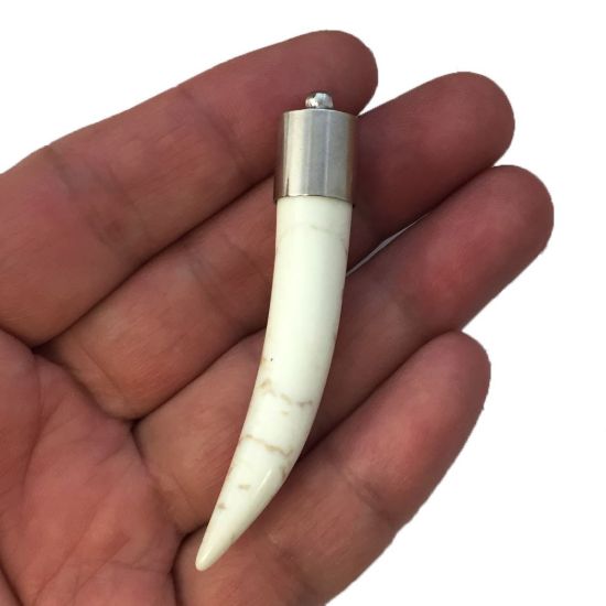 Wholesale White Turquoise Tusk Pendant,Silver plated Topper White Turquoise - 56mm