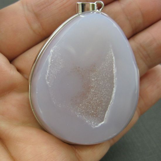 Wholesale Druzy Agate Geode Pendant,Huge Geode Pendant,Natural Agate Organic Teardop Shape Pendant Silver Edging and Bail - Dark Gemstone