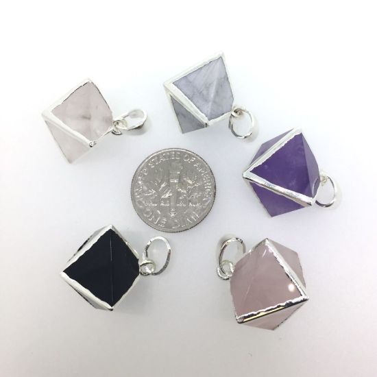 Wholesale Gemstone Pendant, Octahedron Gemstone, 8 sides gemstone Sterling Silver Pendant,Small Gemstone Rock Pendant- 25mm