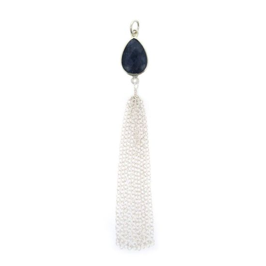 Wholesale Sterling Silver Teardrop Bezel Gemstone Tassel - Tassel Charm - 88mm