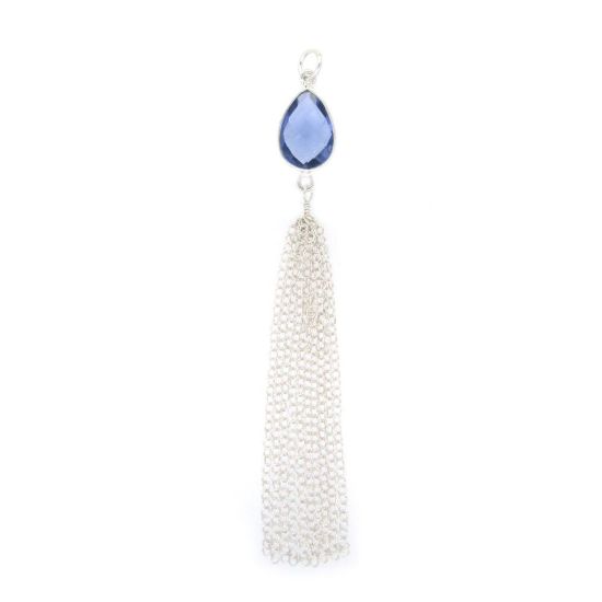 Wholesale Sterling Silver Teardrop Bezel Gemstone Tassel - Tassel Charm - 88mm