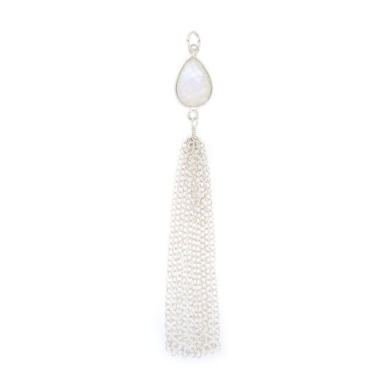 Wholesale Sterling Silver Teardrop Bezel Gemstone Tassel - Tassel Charm - 88mm