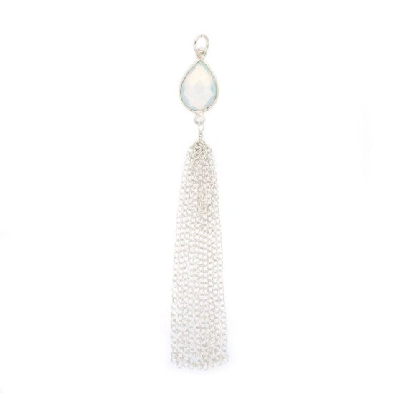Wholesale Sterling Silver Teardrop Bezel Gemstone Tassel - Tassel Charm - 88mm
