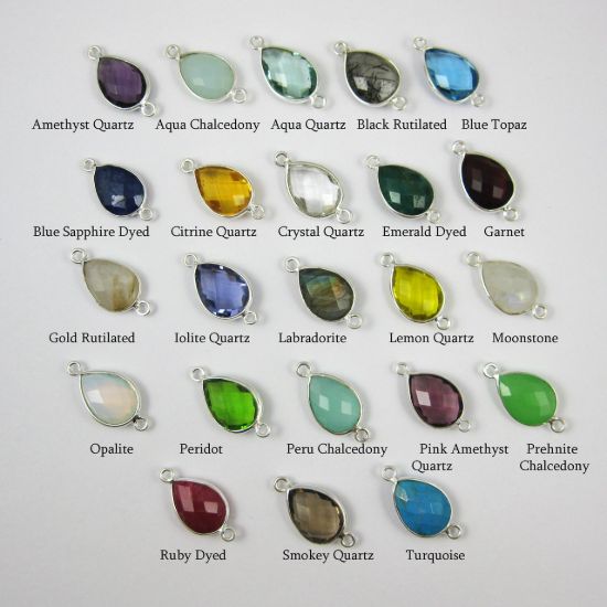 Wholesale Sterling Silver Teardrop Bezel Gemstone Tassel - Tassel Charm - 88mm