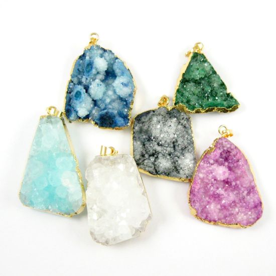 Wholesale Druzy Pendant, Natural White Agate Druzy Nugget,Agate Gold Edging, Drusy Druzy Organic Nugget Pendant, Geode Gemstone Pendant