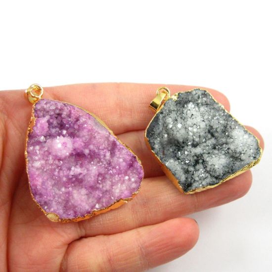 Wholesale Druzy Pendant, Natural White Agate Druzy Nugget,Agate Gold Edging, Drusy Druzy Organic Nugget Pendant, Geode Gemstone Pendant