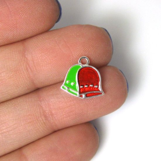 Wholesale Sterling Silver Enamel Bells charm, Christmas Charm