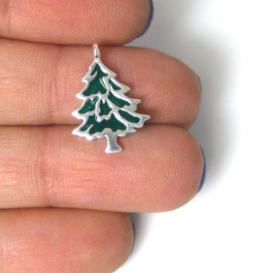 Wholesale Sterling Silver Enamel Christmas Tree Charm