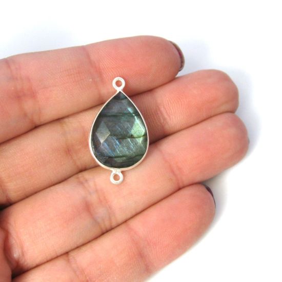 Wholesale Sterling Silver Bezel Gemstone Links - Large 13x18mm Faceted Pear Shape - Labradorite