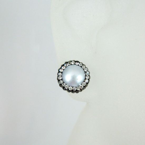 Wholesale Silver Freshwater Pearl Pave Earring, Sterling Silver Posts, Pearl and Pave Earrings - 1 pair