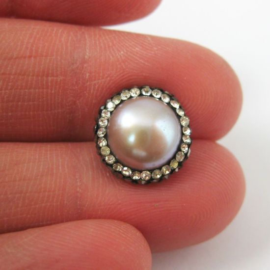 Wholesale Pink Freshwater Pearl Pave Earring, Sterling Silver Posts, Pearl and Pave Earrings - 1 pair