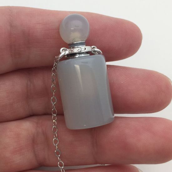 Wholesale Grey Agate Essential Oil Bottle with Silk Cord Necklace - Cylinder Shap