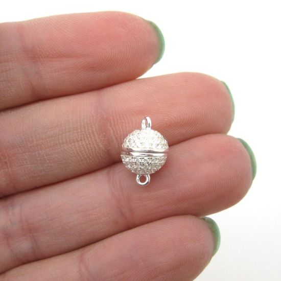 Wholesale Sterling Silver Paved CZ Stone Round Magnetic Clasp - 8mm (1 clasp)