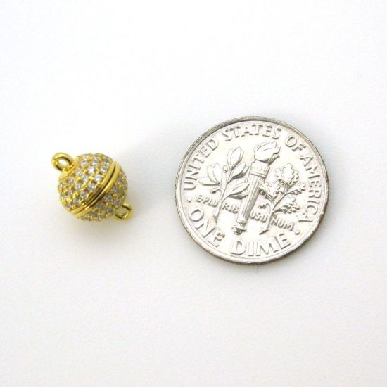 Wholesale Gold Plated Sterling Silver Paved CZ Stone Round Magnetic Clasp - 8mm (1 clasp)