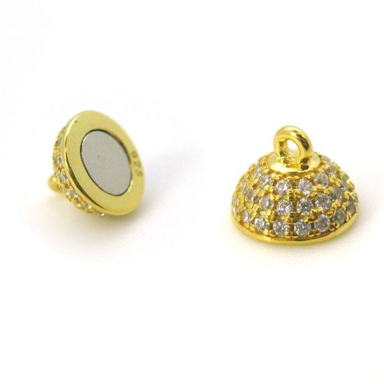 Wholesale Gold Plated Sterling Silver Paved CZ Stone Round Magnetic Clasp - 8mm (1 clasp)