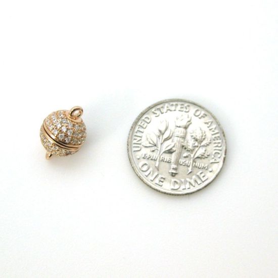 Wholesale Rose Gold Plated Sterling Silver Paved CZ Stone Round Magnetic Clasp - 8mm (1 clasp