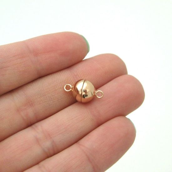Wholesale Rose Gold Plated Sterling Silver Smooth Shiny Magnetic Ball Clasp - 8mm (1 clasp)