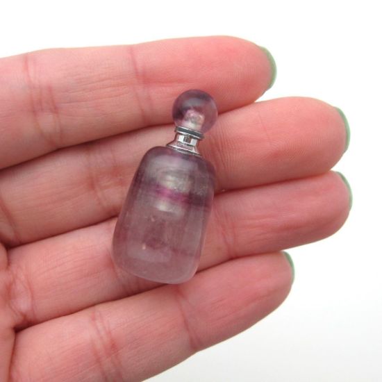 Wholesale Wholesale Rainbow Fluorite (with more clear) Essential Oil Bottle with Silk Cord Necklace - Irregular Shap