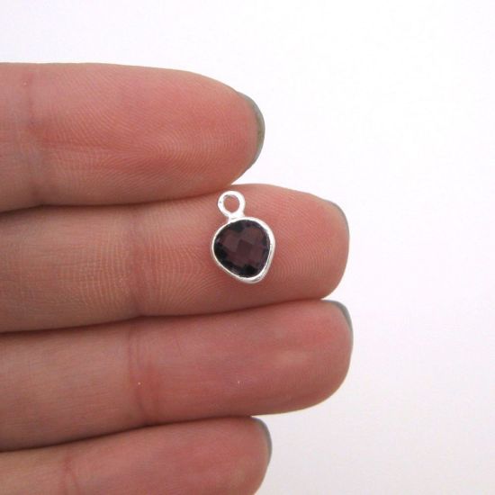 Wholesale Sterling Silver Bezel Charm Pendant - 10x7mm Tiny Heart Shape - Amethyst Quartz - February Birthstone