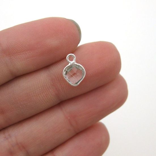 Wholesale Sterling Silver Bezel Charm Pendant - 10x7mm Tiny Heart Shape - Crystal Quartz - April Birthstone