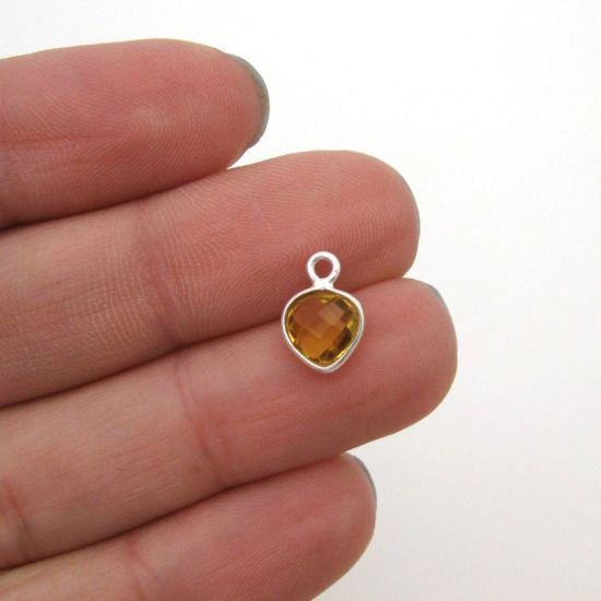Wholesale Sterling Silver Bezel Charm Pendant - 10x7mm Tiny Heart Shape - Citrine Quartz - November Birthstone