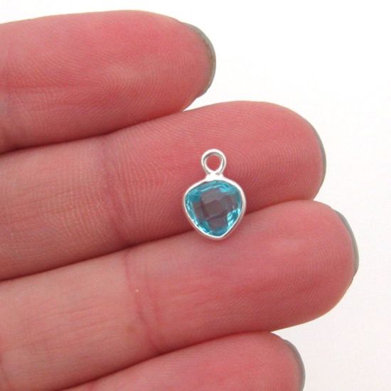 Wholesale Sterling Silver Bezel Charm Pendant - 10x7mm Tiny Heart Shape - Blue Topaz Quartz - December Birthstone
