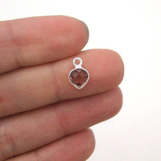 Wholesale Sterling Silver Bezel Charm Pendant - 10x7mm Tiny Heart Shape - Pink Amethyst Quartz