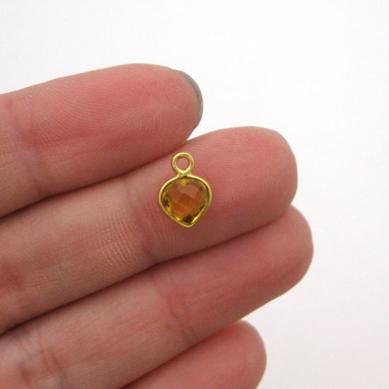 Wholesale Gold Over Sterling Silver Bezel Charm Pendant - 10 x 7mm Tiny Heart Shape - Citrine Quartz - November Birthstone