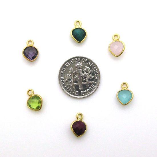 Wholesale Gold Over Sterling Silver Bezel Charm Pendant - 10 x 7mm Tiny Heart Shape - Citrine Quartz - November Birthstone
