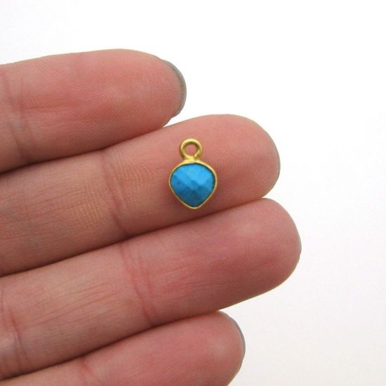 Wholesale Bezel Charm Pendant - Gold Plated Sterling Silver Charm - Turquoise -Tiny Heart Shape - 10 x 7mm