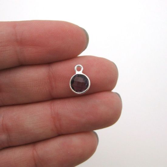 Wholesale Sterling Silver Bezel Charm Pendant - 7mm Tiny Circle Shape - Amethyst Quartz - February Birthstone