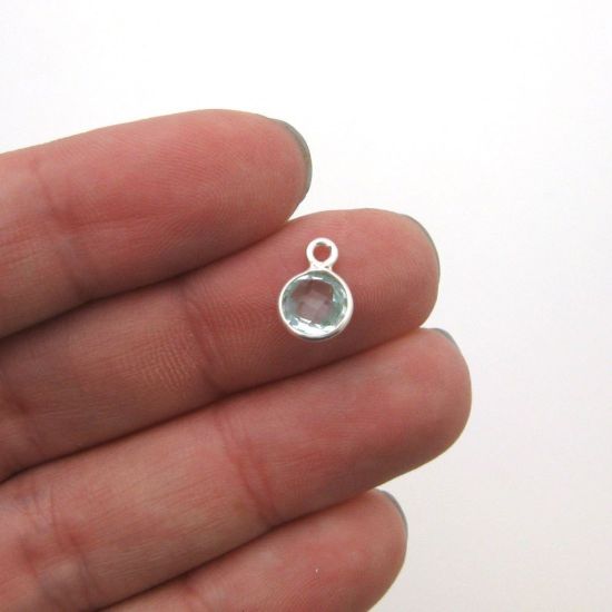 Wholesale Sterling Silver Bezel Charm Pendant - 7mm Tiny Circle Shape - Aqua Quartz - March Birthstone