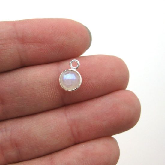 Wholesale Sterling Silver Bezel Charm Pendant - 7mm Tiny Circle Shape - Moonstone - June Birthstone