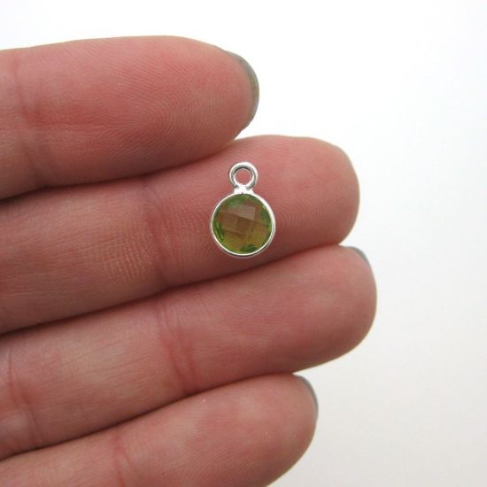 Wholesale Sterling Silver Bezel Charm Pendant - 7mm Tiny Circle Shape - Peridot - August Birthstone