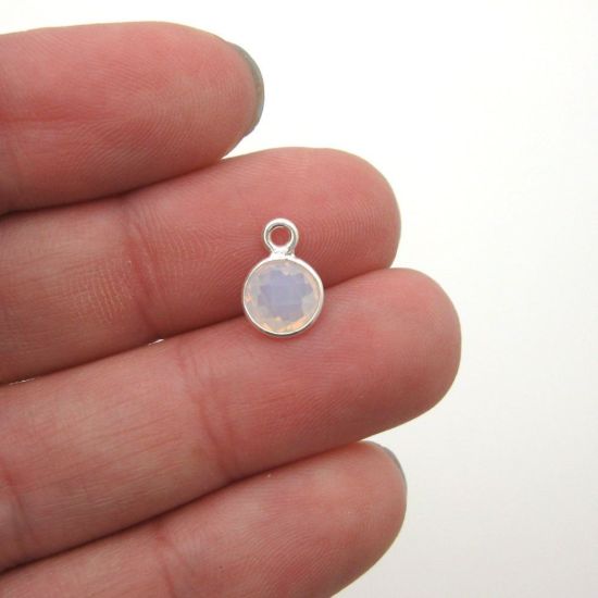 Wholesale Sterling Silver Bezel Charm Pendant - 7mm Tiny Circle Shape - Opalite - October Birthstone