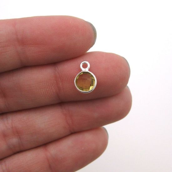 Wholesale Sterling Silver Bezel Charm Pendant - 7mm Tiny Circle Shape - Citrine - November Birthstone