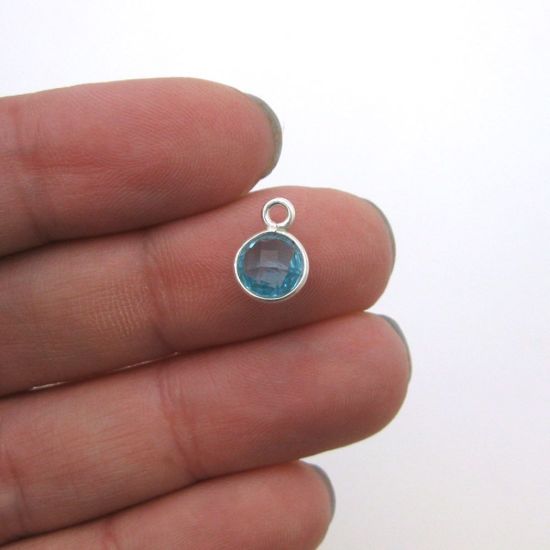 Wholesale Sterling Silver Bezel Charm Pendant - 7mm Tiny Circle Shape - Blue Topaz - December Birthstone