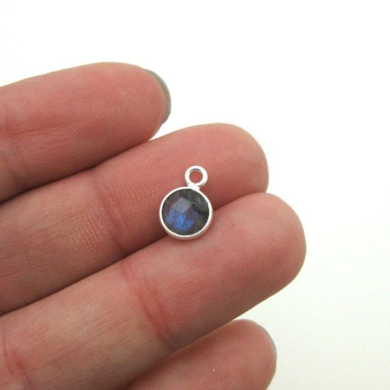 Wholesale Sterling Silver Bezel Charm Pendant - 7mm Tiny Circle Shape - Labradorite