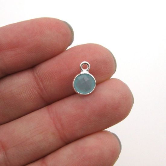 Wholesale Sterling Silver Bezel Charm Pendant - 7mm Tiny Circle Shape - Peru Chalcedony