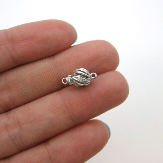 Wholesale 14K White Gold Round Filligree Ball Clasp with Diamond (7mm)
